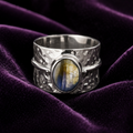 Tapered Oval Labradorite Ring Sterling Silver 925 Hallmark British Made Size K-T