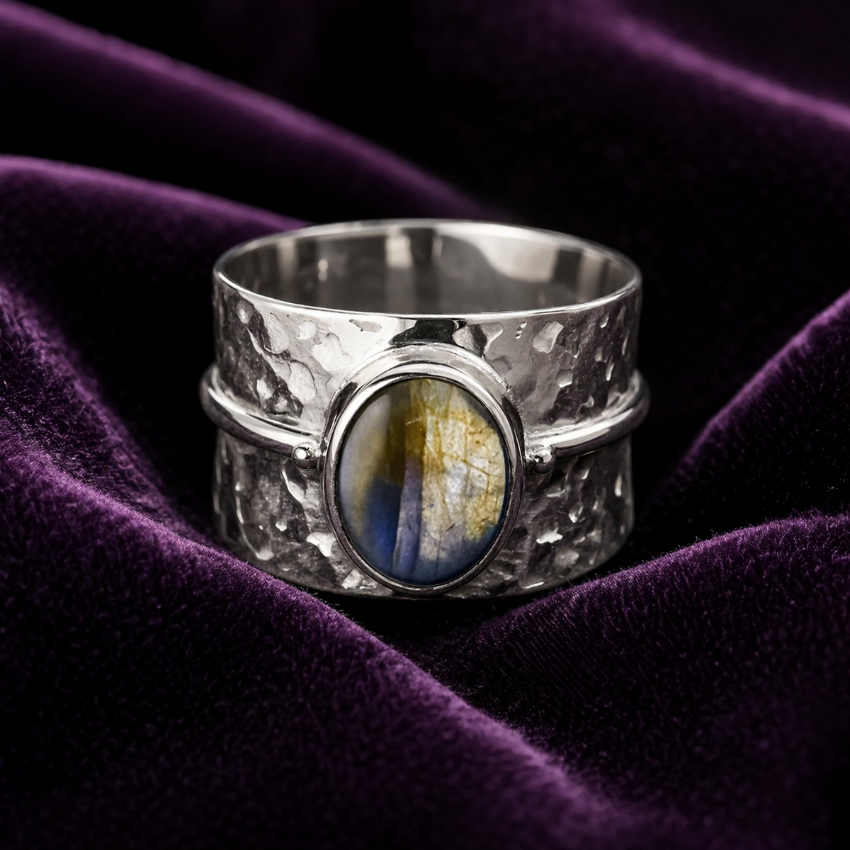 Tapered Oval Labradorite Ring Sterling Silver 925 Hallmark British Made Size K-T