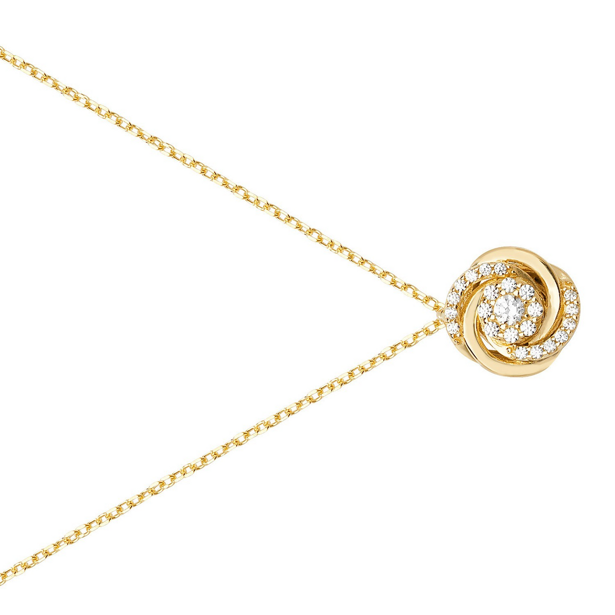 Ladies Halo Love Knot Necklace 9ct Yellow Gold 375 Hallmarked British Made