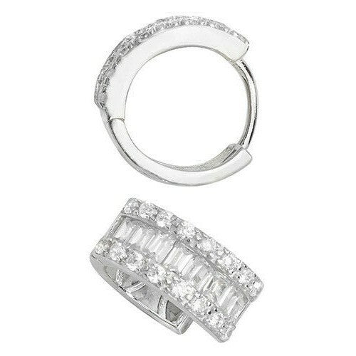 Mens Huggie Hoop Earring Cubic Zirconia Solid Sterling Silver Gents Hallmarked