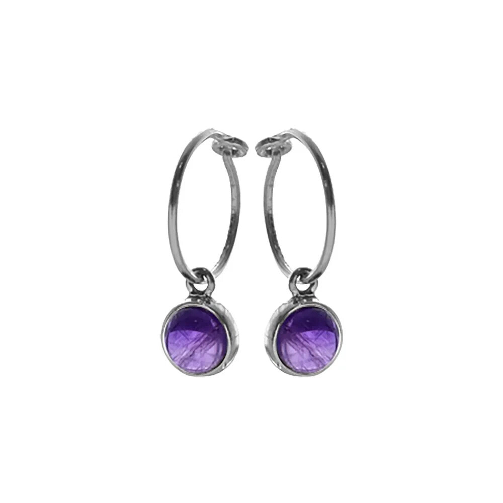 Round Amethyst Hoop Earrings Sterling Silver 925 Hallmarked Brand New Boxed