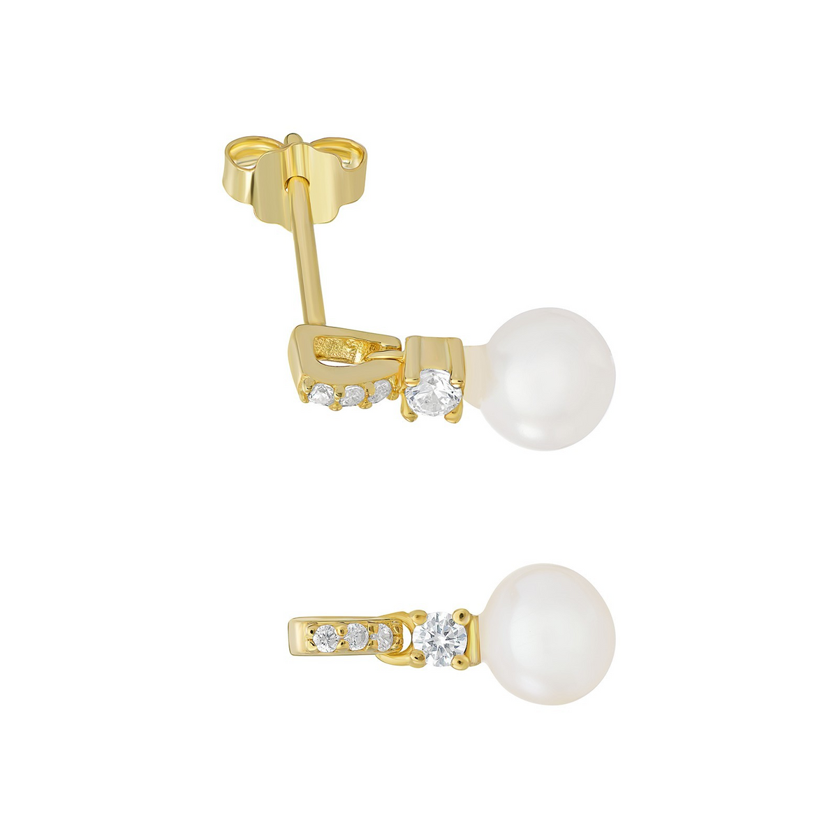 5 Stone Pearl Drop Earrings 9ct Yellow Gold Plated Hallmarked British Made