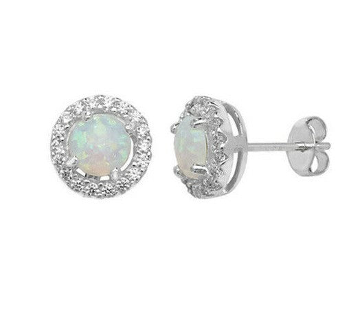 Opal Earrings Solid Sterling Silver Halo 925 Hallmark Brand New Boxed