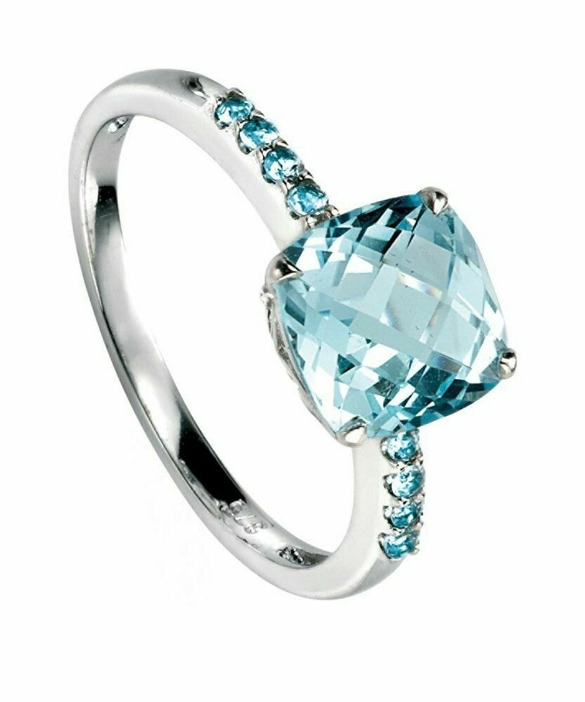 9ct White Gold Sky Blue Topaz Ring Sizes L - Q  British Made Brand New Boxed