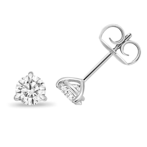 1 Lab Grown Diamond Prong Stud Earrings 18ct White Gold Hallmarked British Made