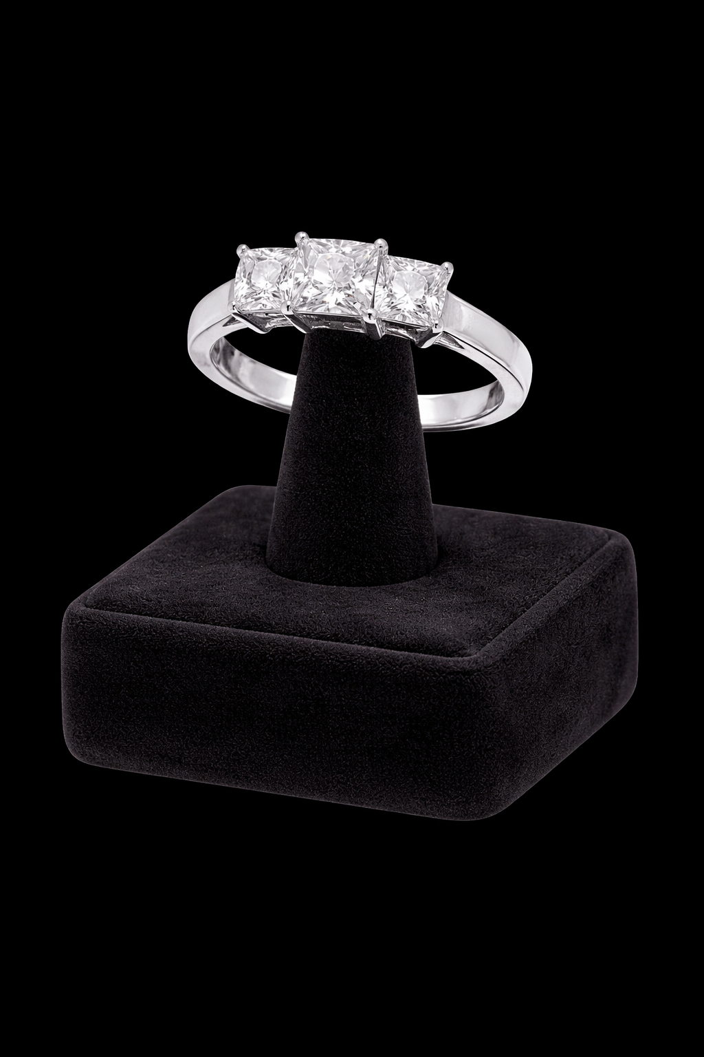 Sterling Silver Three Stone Ring Princess Engagement 925 Hallmarked Size K - S