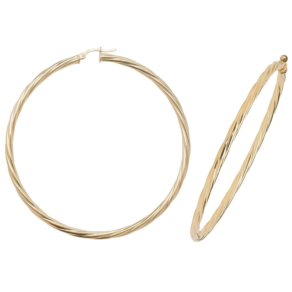 9ct Yellow Gold Twist Hoop Earrings 375 Hallmarked 30mm - 60mm Diameter