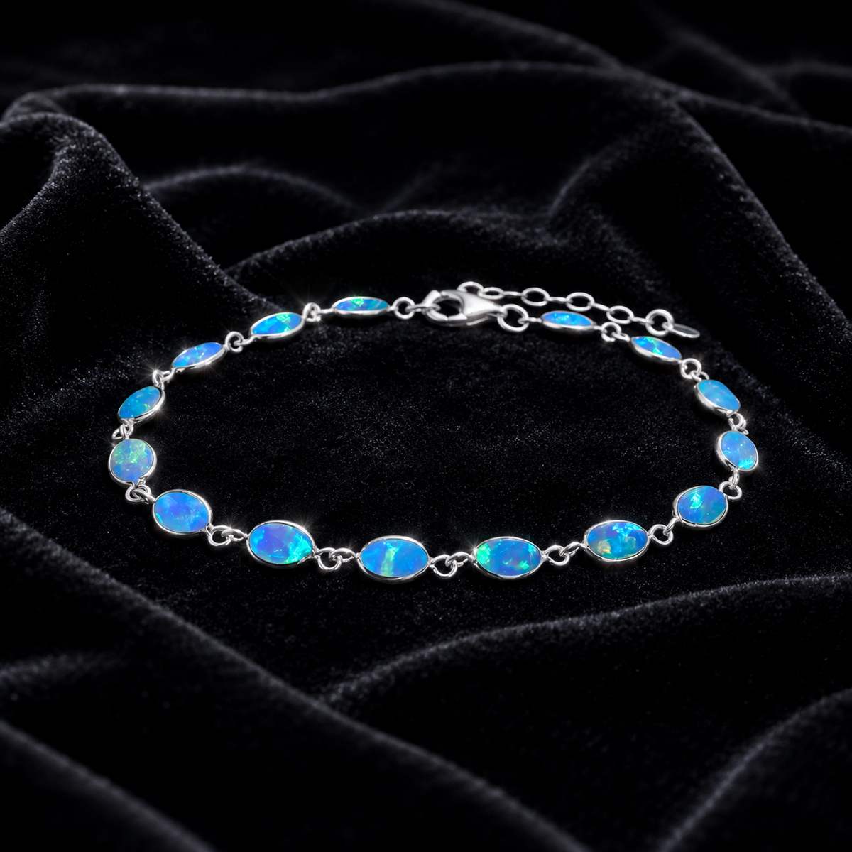 Oval Natural Blue Opal Bracelet Sterling Silver 925 Hallmarked Brand New Boxed