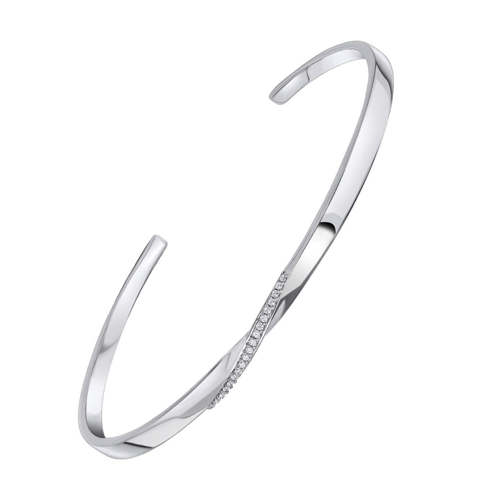 Zircon Twist Open Bangle Sterling Silver 925 Hallmarked Brand New Boxed
