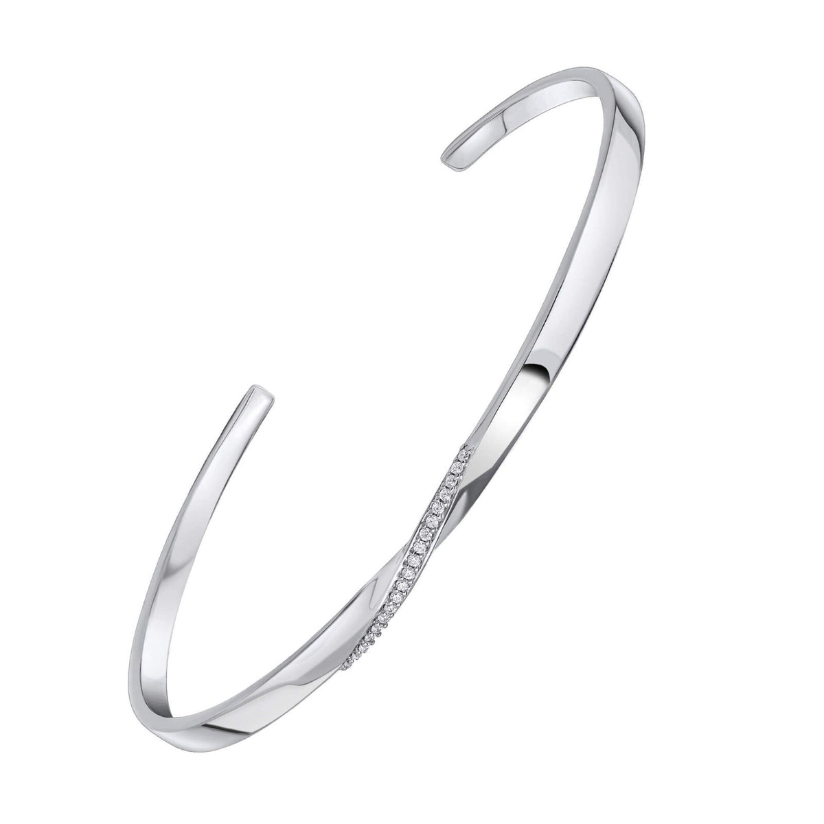 Zircon Twist Open Bangle Sterling Silver 925 Hallmarked Brand New Boxed
