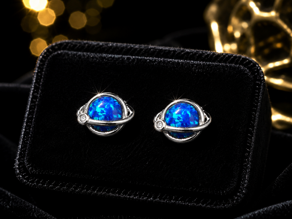 Blue Opal Stud Earrings Solid Sterling Silver 925 Hallmark Brand New Boxed