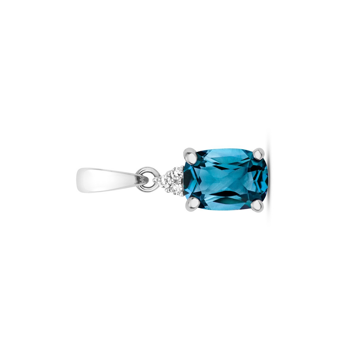 Cushion Blue Topaz Diamond Pendant 9ct White Gold 375 Hallmarked Chain Lengths