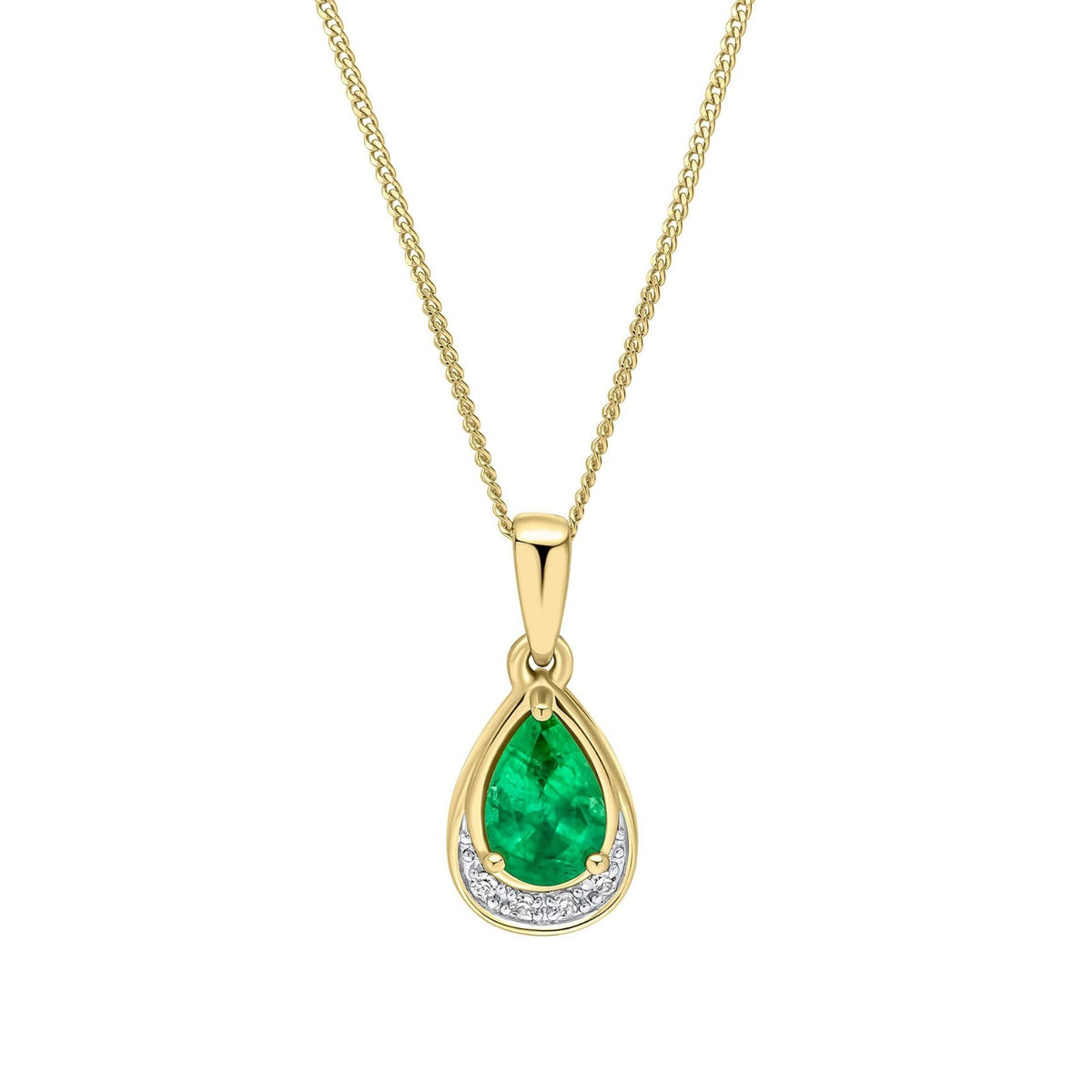 Emerald & Diamond Teardrop Pendant & Earrings Set 9ct Mixed Gold 375 Hallmarked