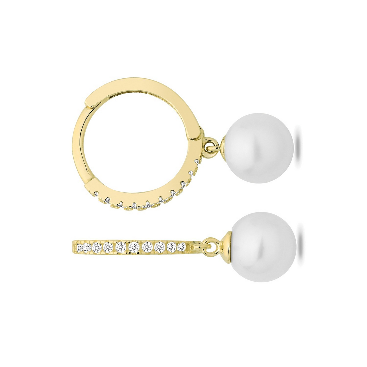 10mm Natural Pearl Hoop Drop Earrings 9ct Yellow Gold 375 Hallmarked Brand New