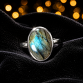Flush Oval Labradorite Ring Sterling Silver 925 Hallmark British Made Size K - T