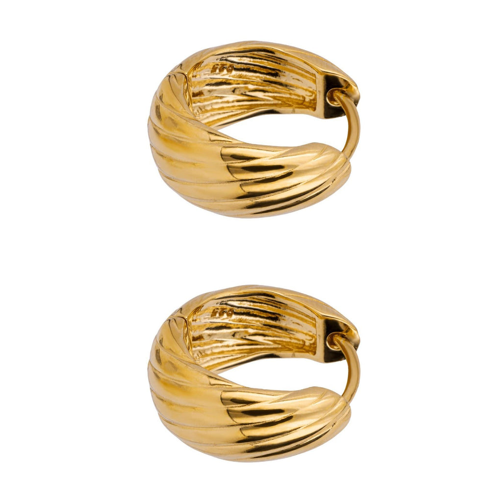 Plain Chunky Grooved Hoop Earrings 9ct Yellow Gold Plated Hallmarked Brand New