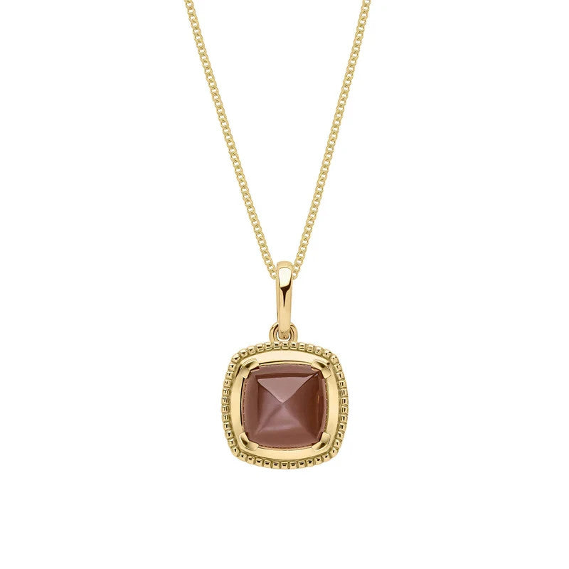 Cushion Chocolate Moonstone Pendant 9ct Yellow Gold 375 Hallmarked British Made