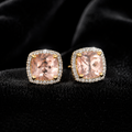 Natural Halo Cushion Morganite Diamond Earrings 9ct Multi Tone Gold 375 Hallmark