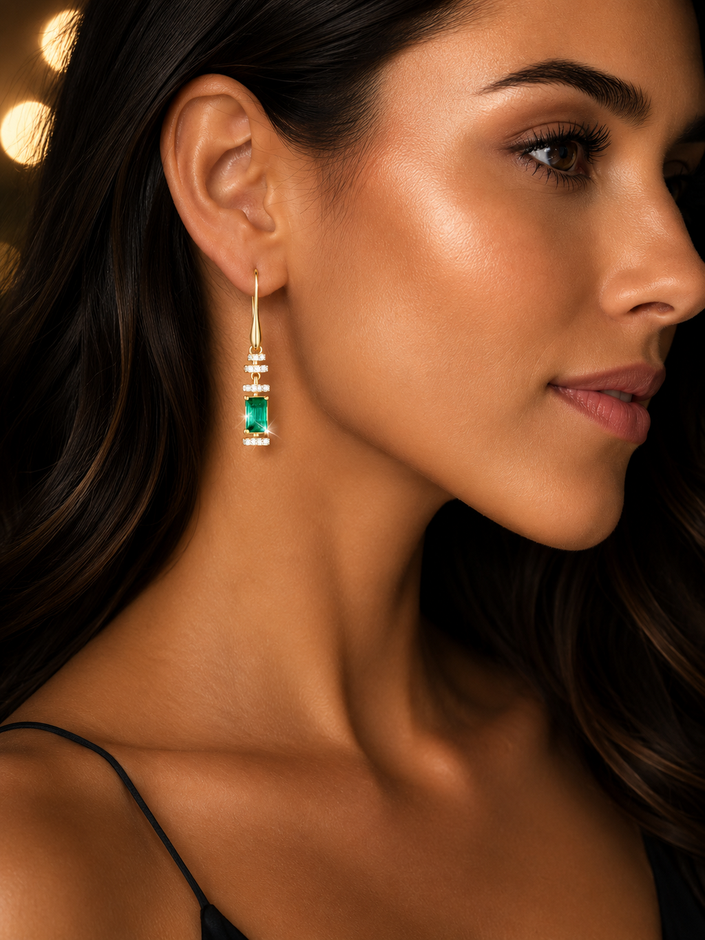 Emerald And Diamond Halo Drop Earrings 9ct Yellow Gold 375 Hallmark British Made