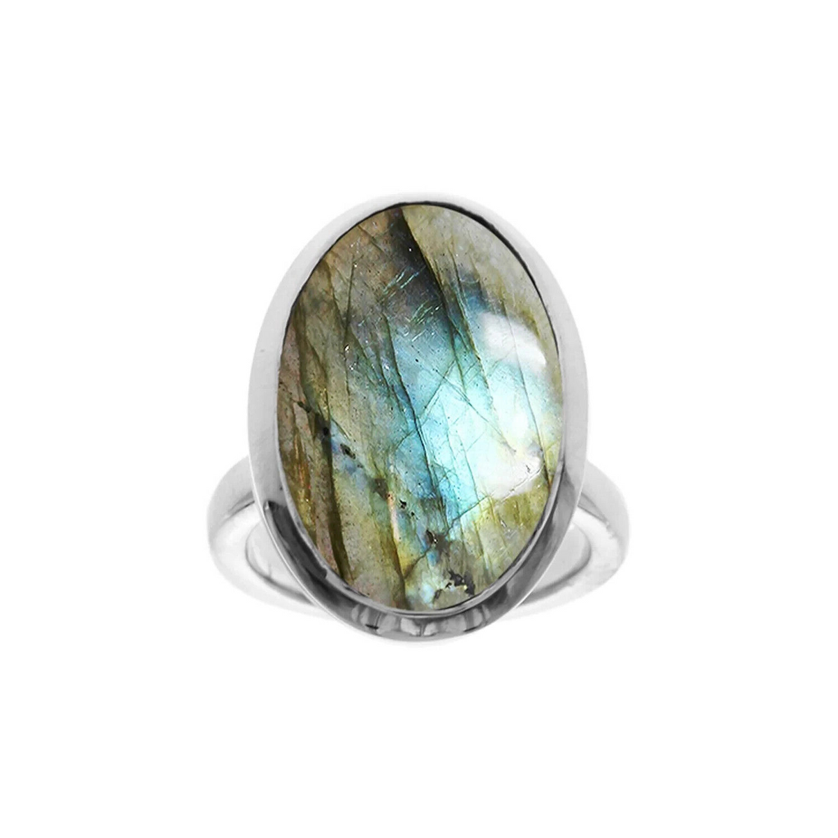Flush Oval Labradorite Ring Sterling Silver 925 Hallmark British Made Size K - T