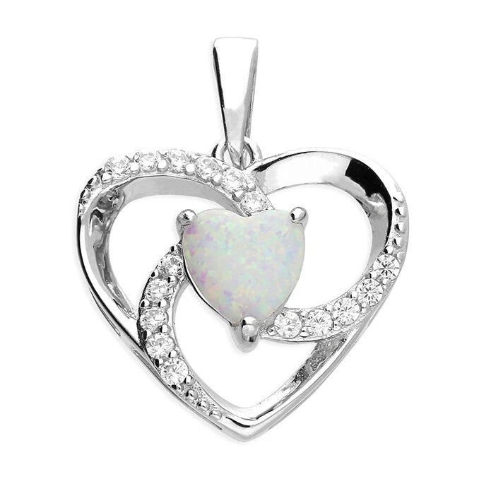 Statement Heart Opal Pendant Sterling Silver 925 Hallmarked All Chain Lengths
