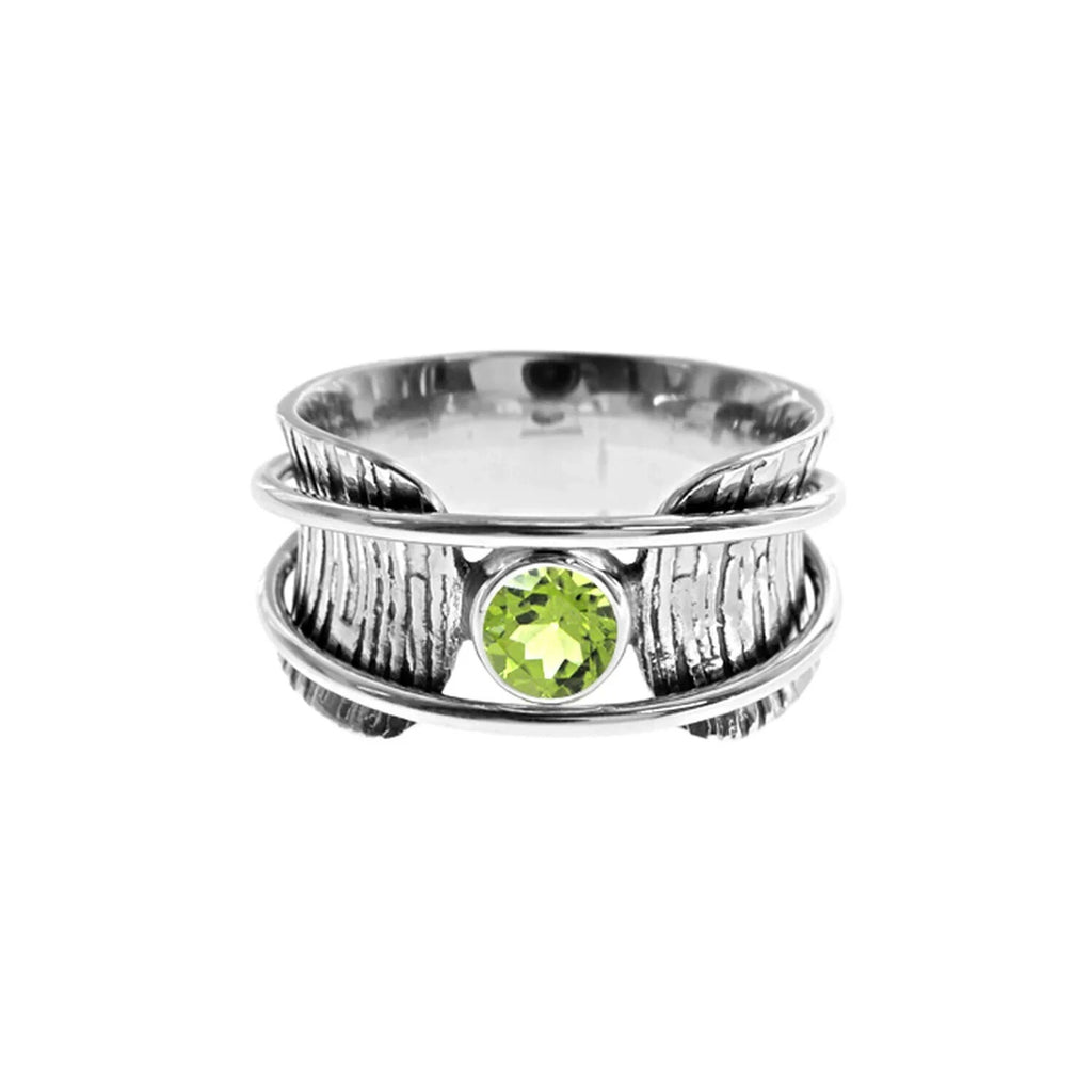 Peridot Tree Bark Spinner Ring Sterling Silver 925 Hallmarked Size K - T