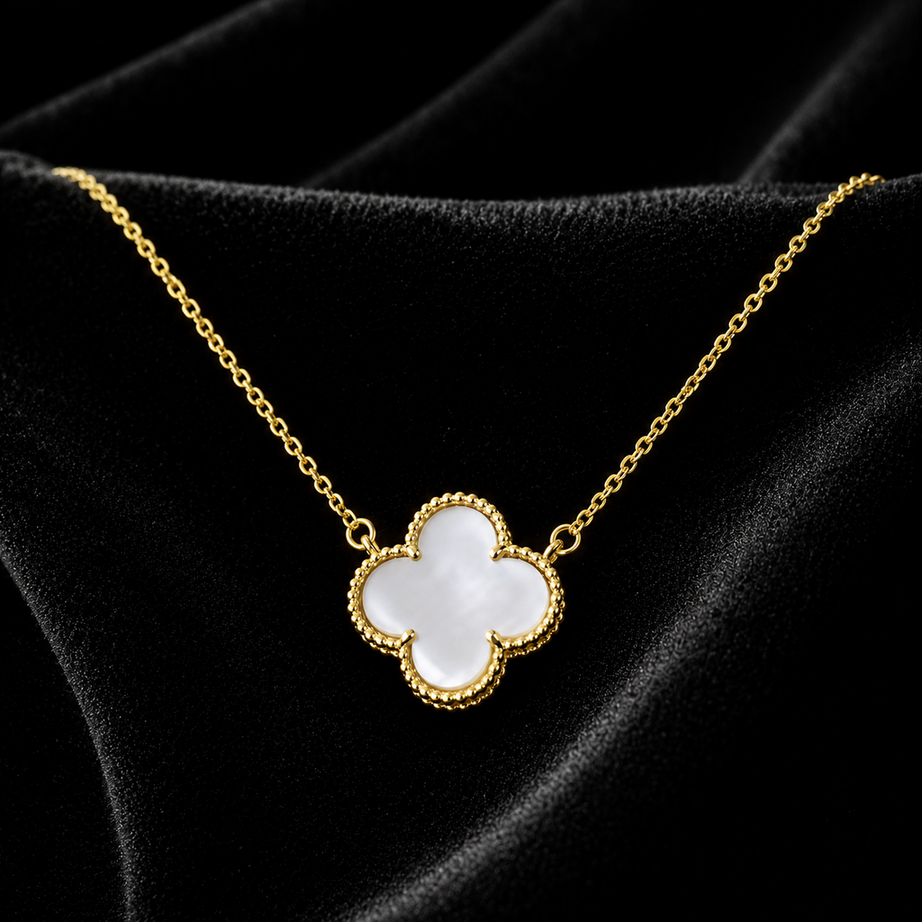 Pearl Quatrefoil Pendant 9ct Yellow Gold Plated Hallmarked All Chain Lengths