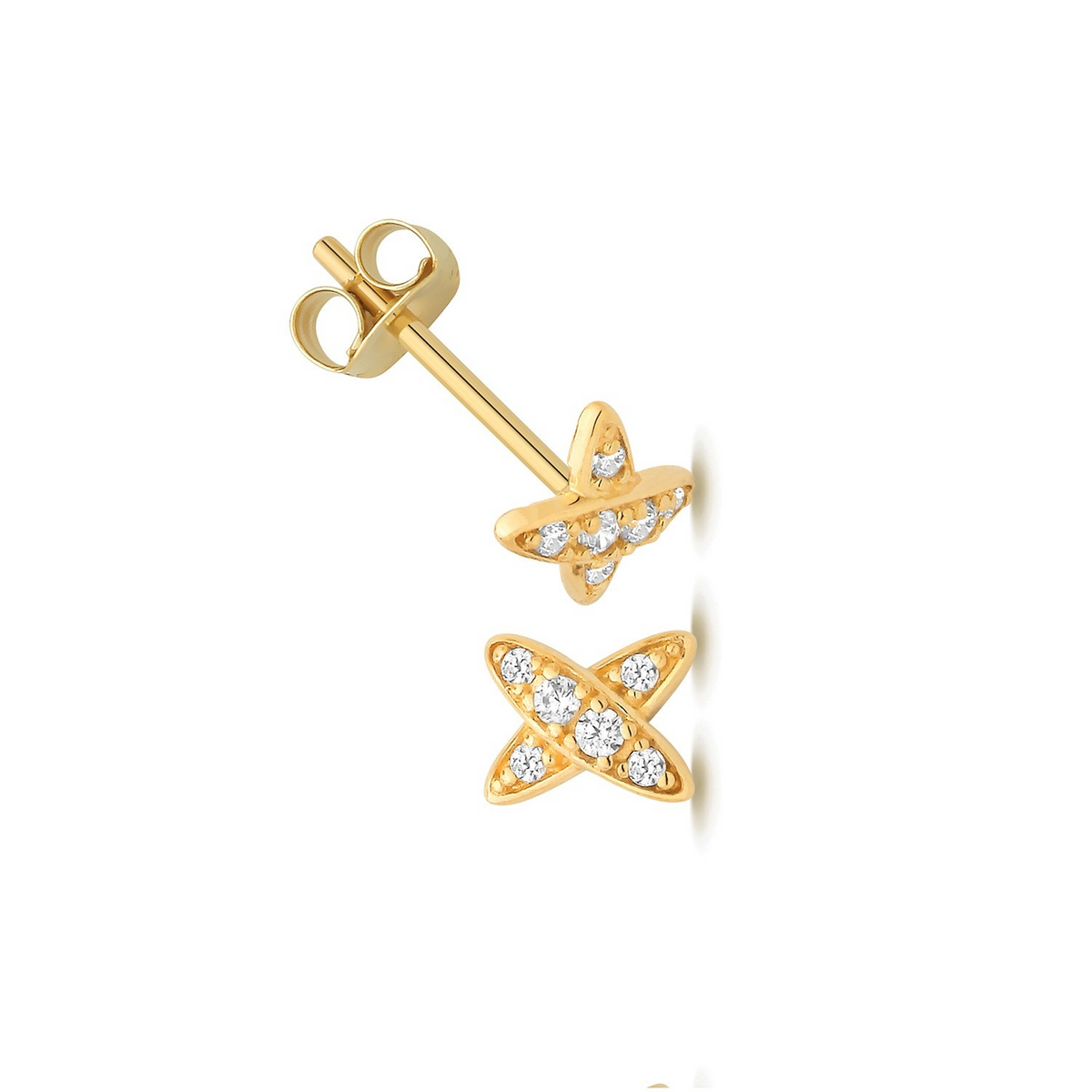 X Kiss Prong Stud Earrings 9ct Yellow Gold 375 Hallmarked Brand New Boxed