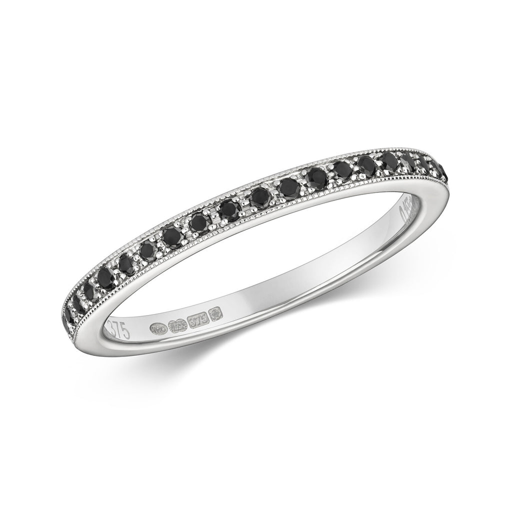 Black Diamond Eternity Ring 9ct White Gold 375 Hallmark Sizes J - Q British Made