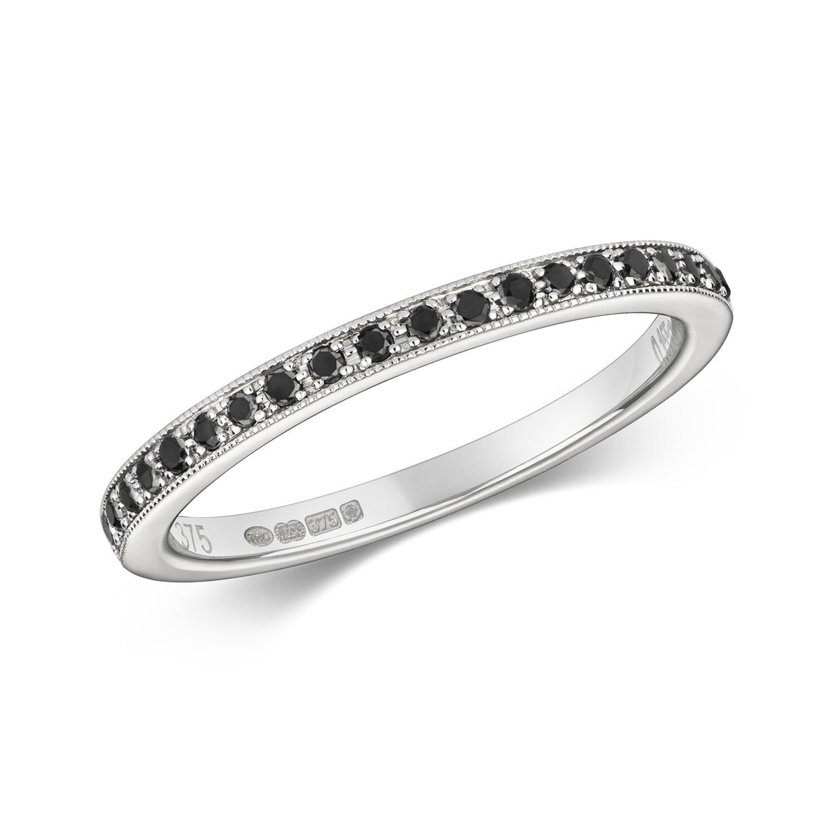 Black Diamond Eternity Ring 9ct White Gold 375 Hallmark Sizes J - Q British Made