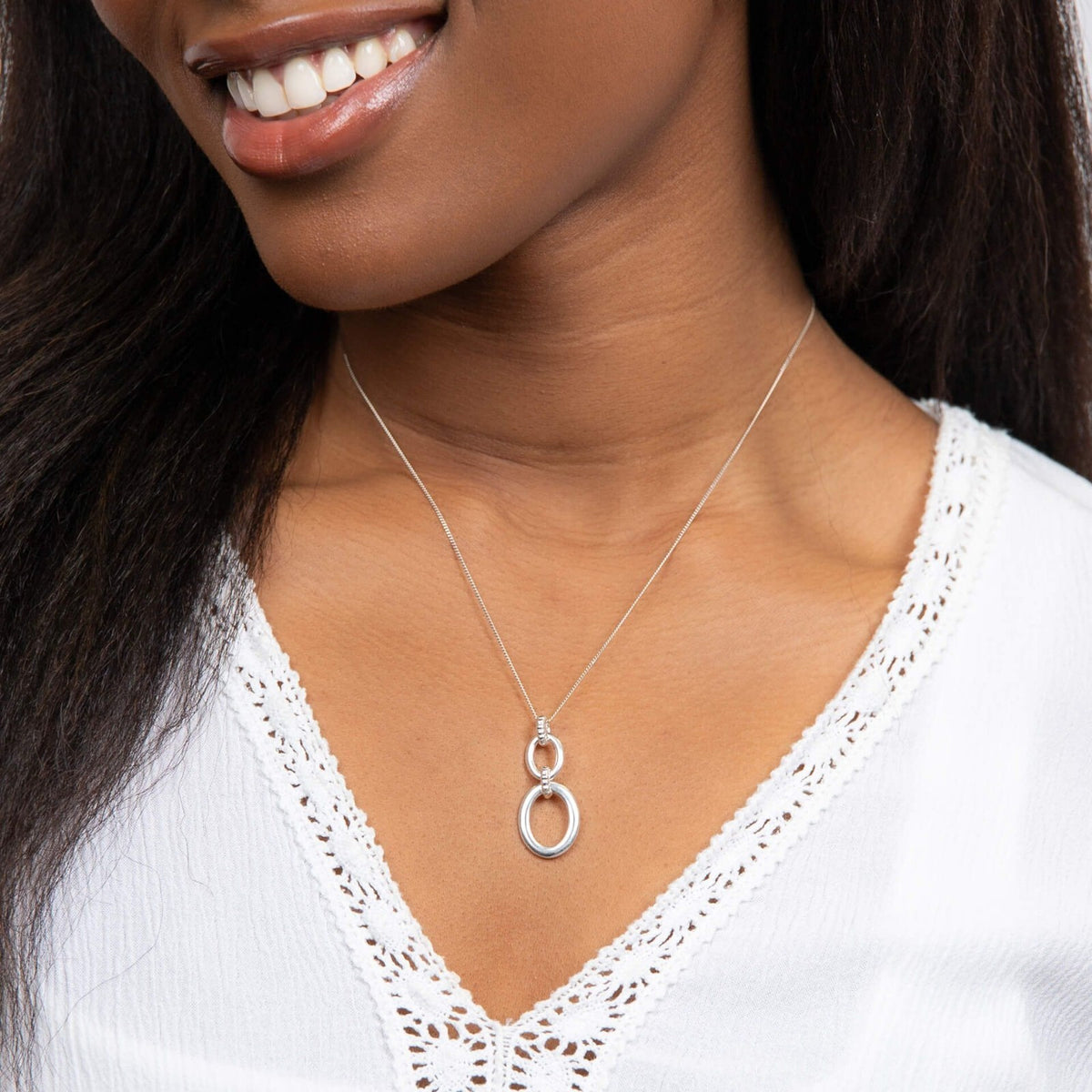 Double Oval Drop Pendant Sterling Silver 925 Hallmark All Chain Lengths