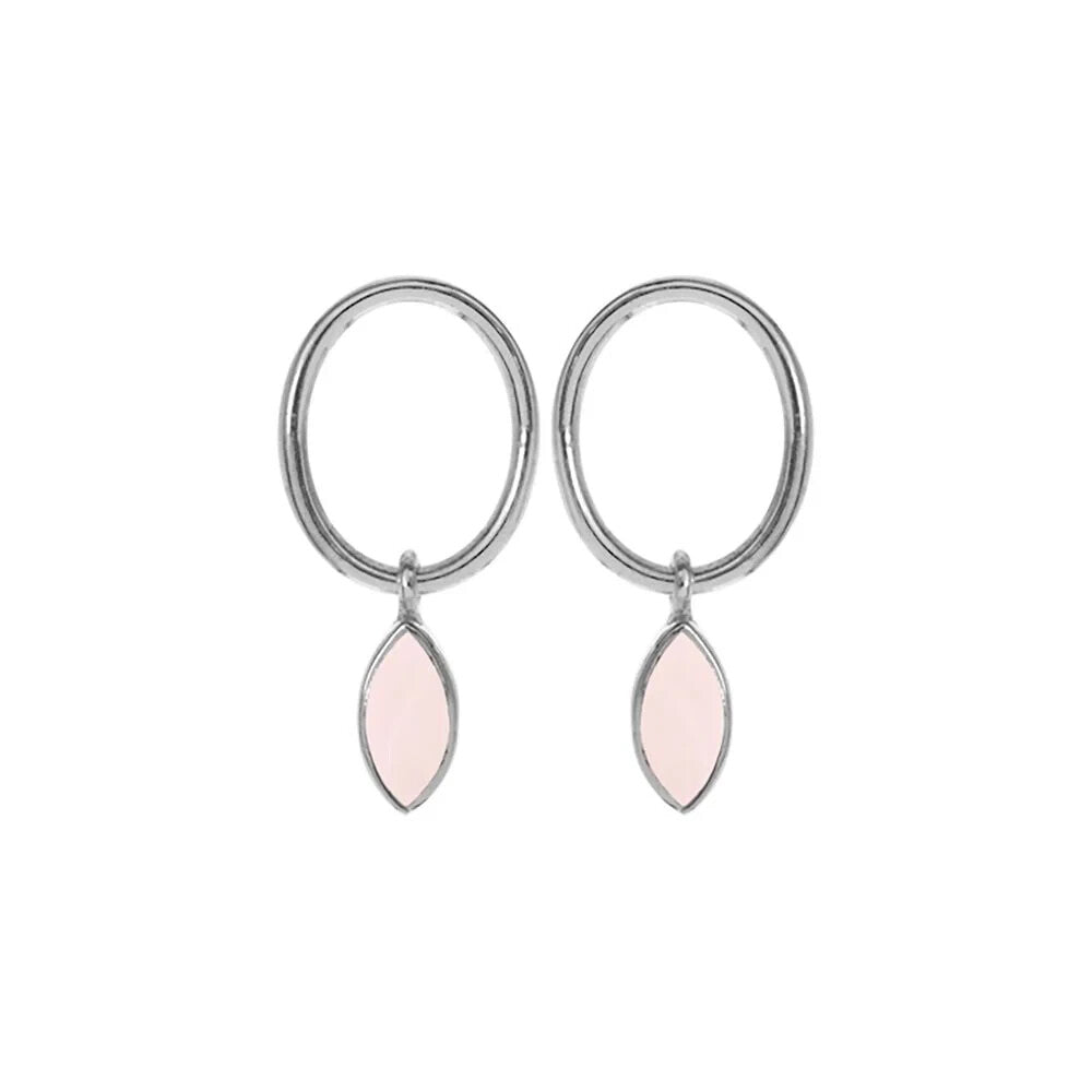 Marquise Rose Quartz Hoop Earrings Sterling Silver 925 Hallmark Brand New Boxed