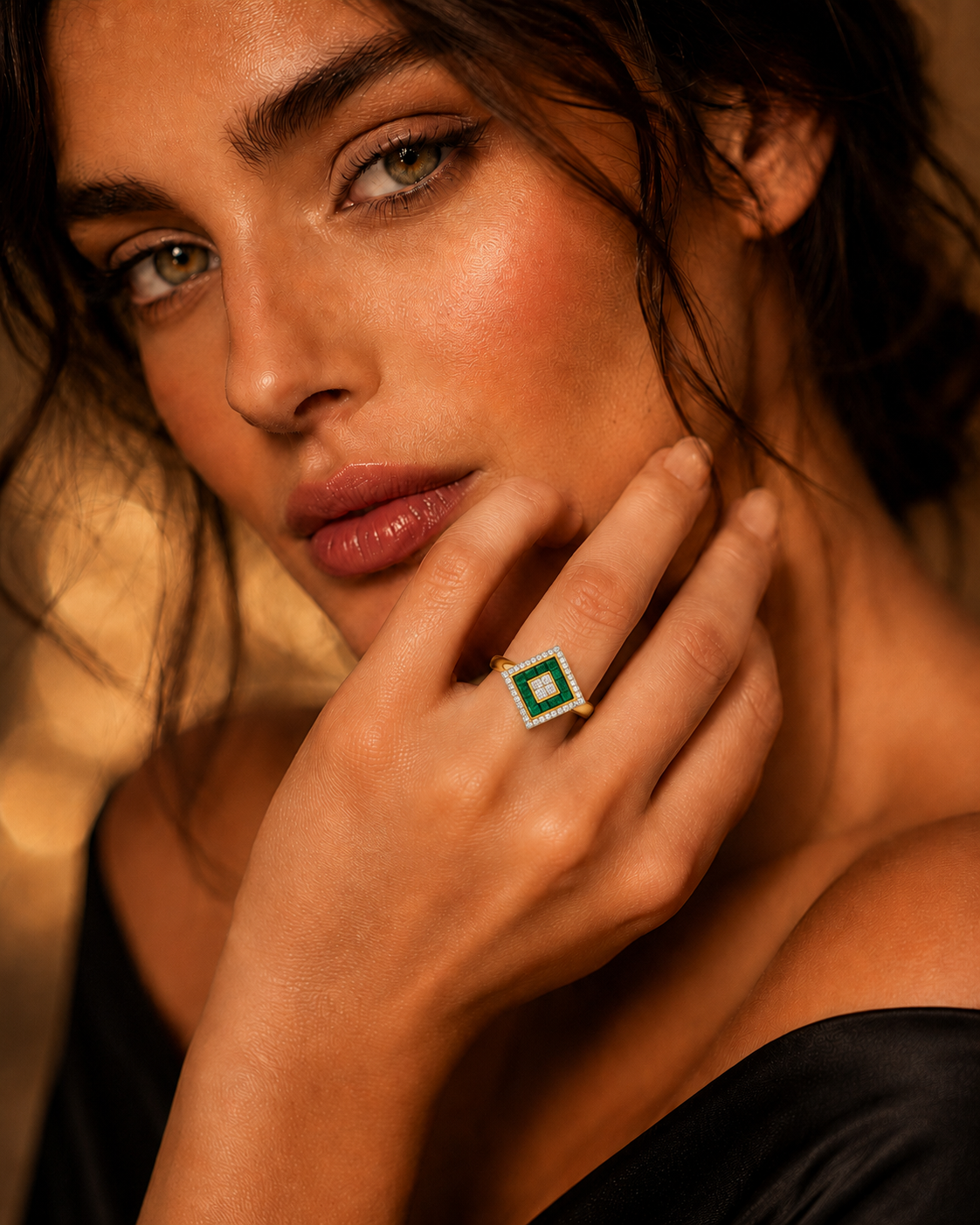 Statement Emerald Diamond Ring 9ct 2 Tone Gold 375 Hallmarked Sizes J - Q