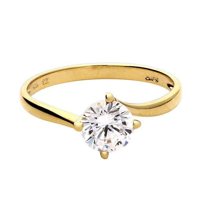 Zircon Solitaire Ring 14ct Yellow Gold Plated Hallmarked British Made Size J - R