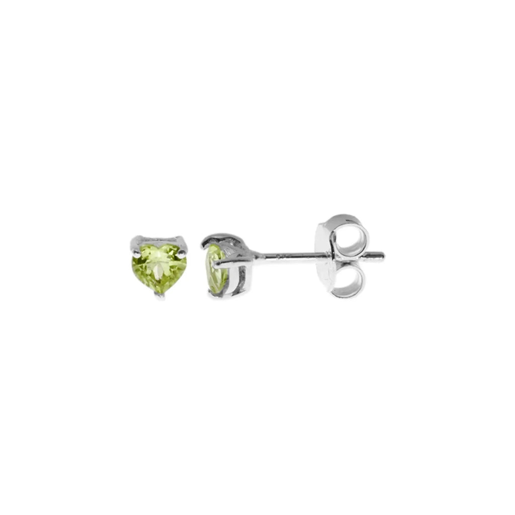 Heart Natural Perdiot Stud Earrings Sterling Silver 925 Hallmarked British Made