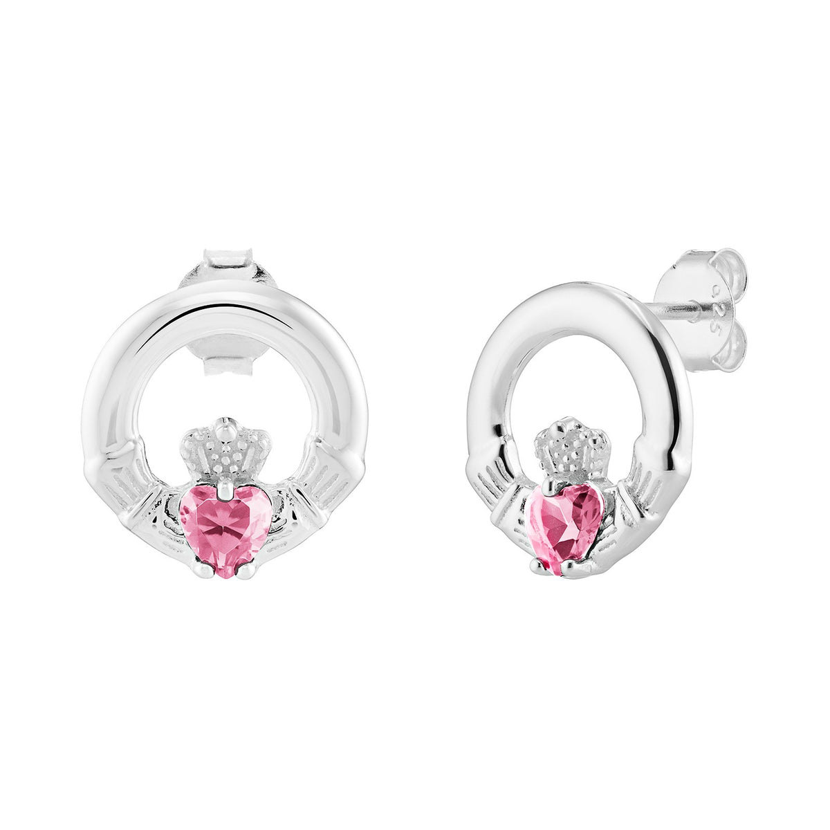 Pink Topaz Claddagh Stud Earrings Sterling Silver 925 Hallmarked British Made