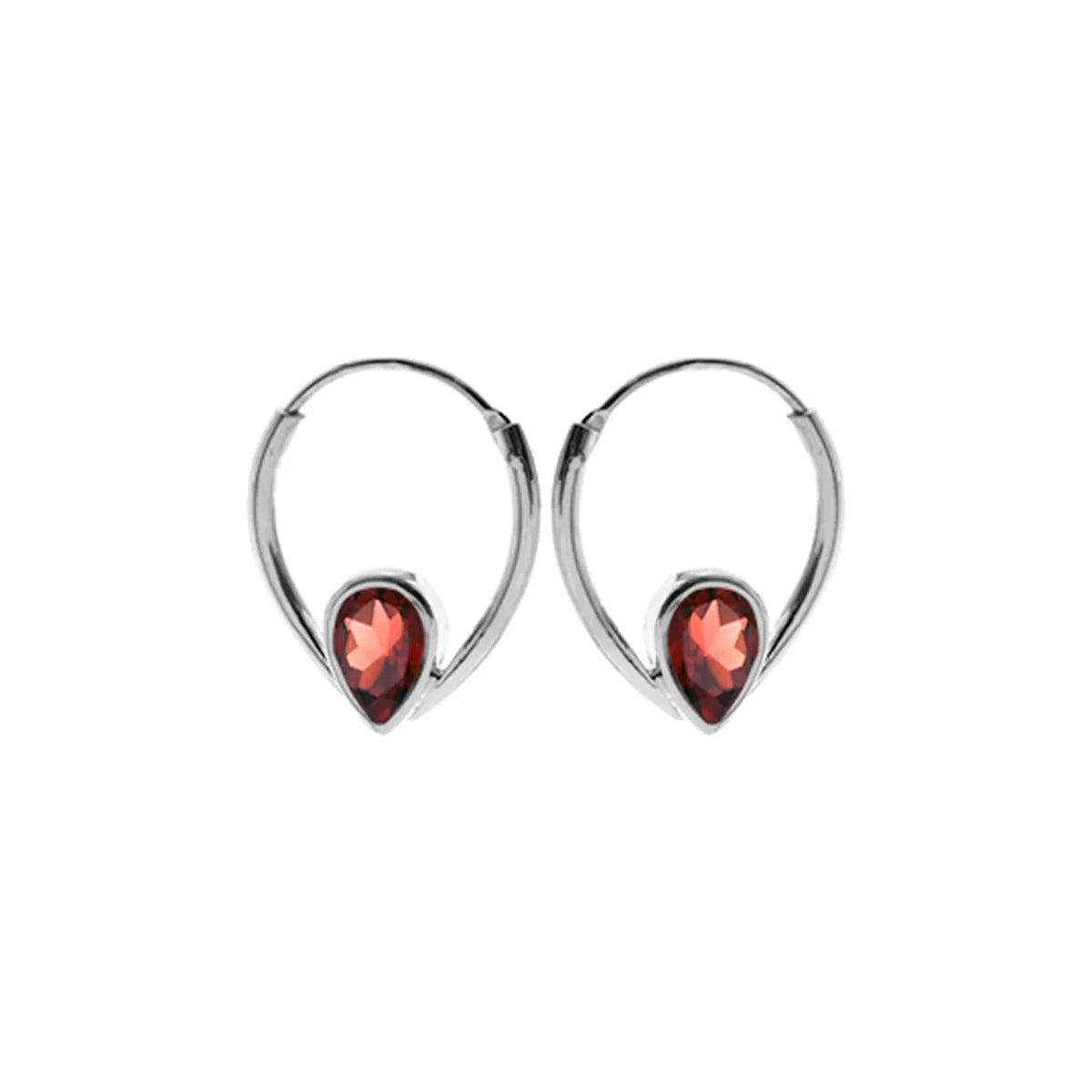 Teardrop Garnet Hoop Earrings Sterling Silver 925 Hallmarked Brand New Boxed