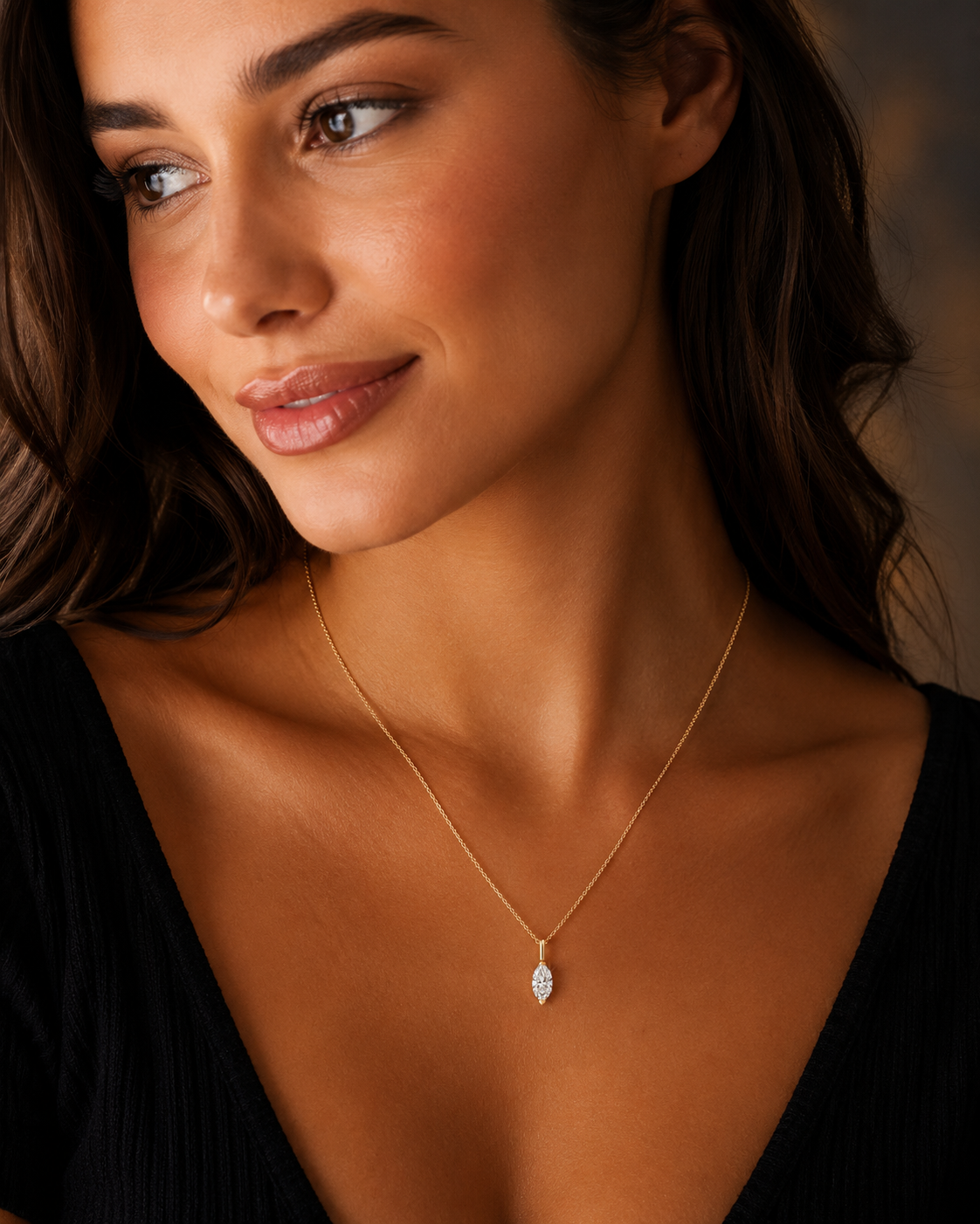 1 Natural Diamond Marquise Cut Necklace 18ct Yellow Gold Hallmarked British Made