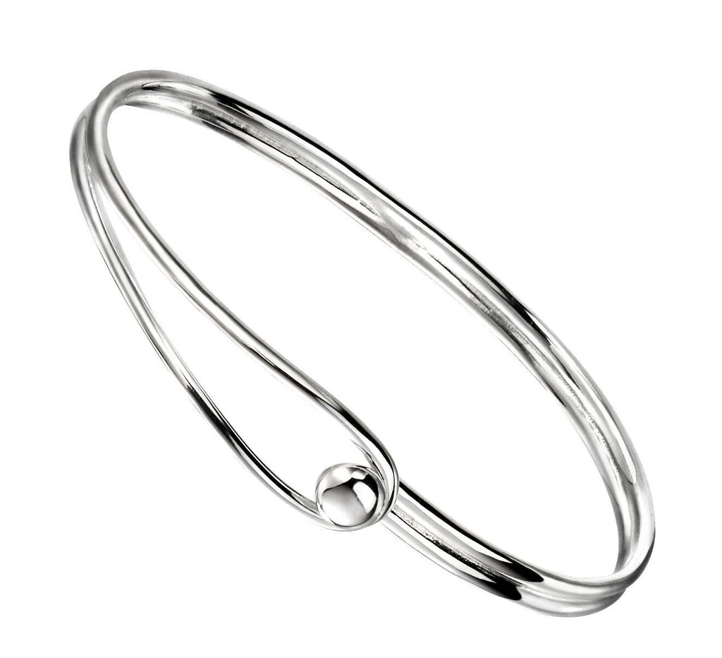 Oval Bangle With Ball Clasp Solid Sterling Silver 925 Hallmarked Brand New