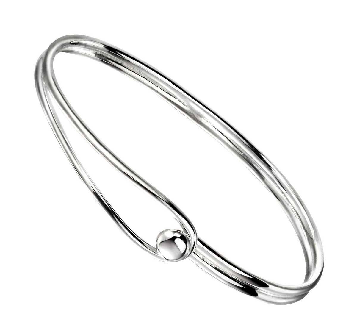 Oval Bangle With Ball Clasp Solid Sterling Silver 925 Hallmarked Brand New