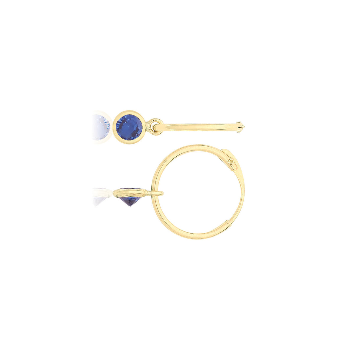 Hinged Sleeper Sapphire Hoop Earrings 9ct Yellow Gold 375 Hallmarked Brand New