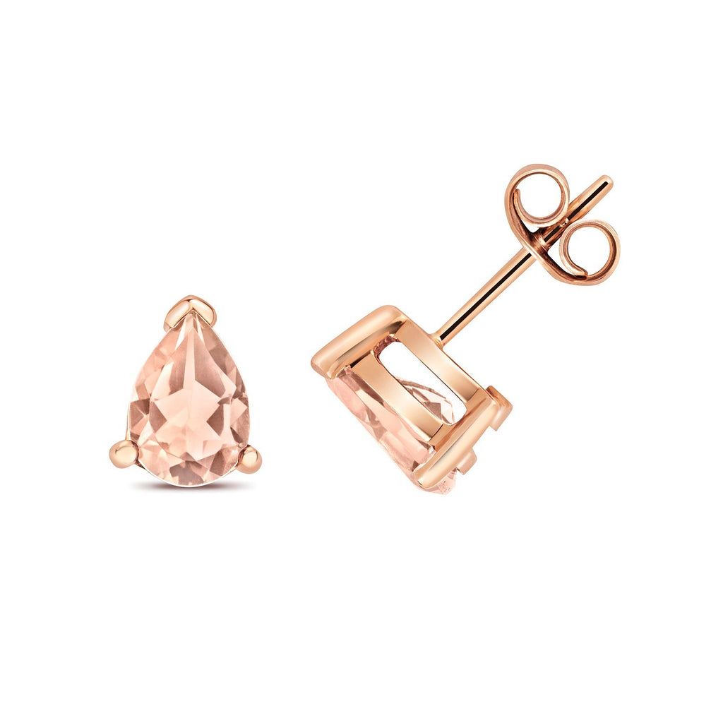 Natural Teardrop Morganite Stud Earrings 9ct Yellow Gold 375 Hallmarked