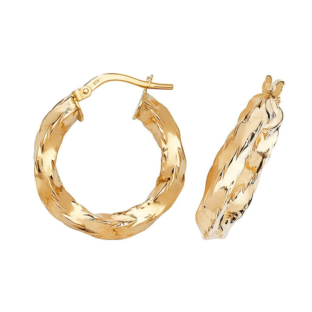 9ct Yellow Gold Statement Twist Hoop Earrings 375 Hallmarked 15mm-50mm Diameter