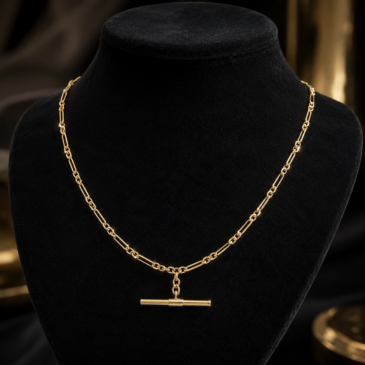 T Bar Chain Necklace 9ct Yellow Gold 375 Hallmarked British Made 45cm