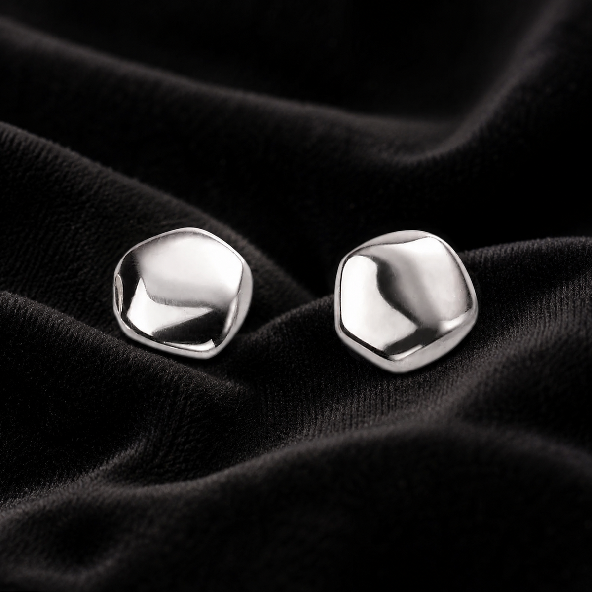 Organic Shaped Stud Earrings Sterling Silver 925 Hallmarked British Made