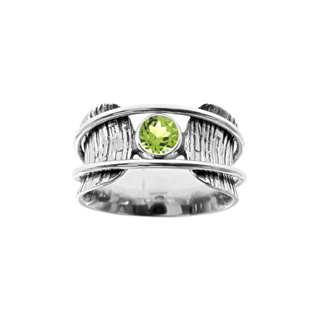 Peridot Tree Bark Spinner Ring Sterling Silver 925 Hallmarked Size K - T