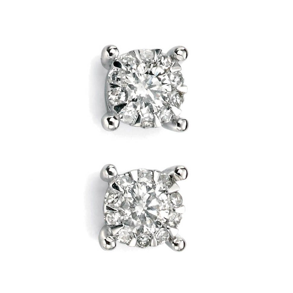 Natural Diamond Cluster Stud Earrings in 9ct White Gold British Made Brand New
