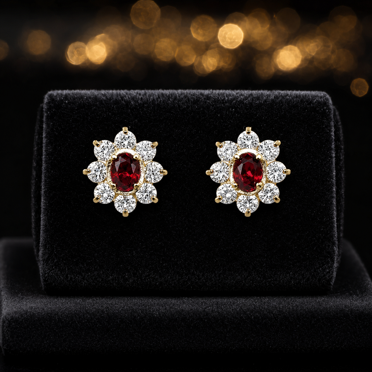 Garnet Cluster Earrings 9ct Yellow Gold Hallmarked Brand New Boxed British Made