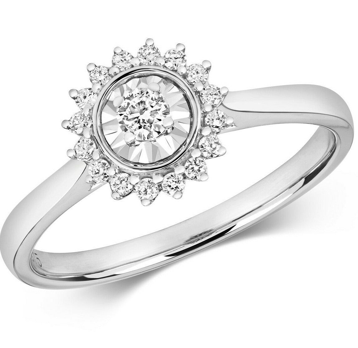 Natural Diamond Flower Cluster Ring 9ct White Gold Hallmarked