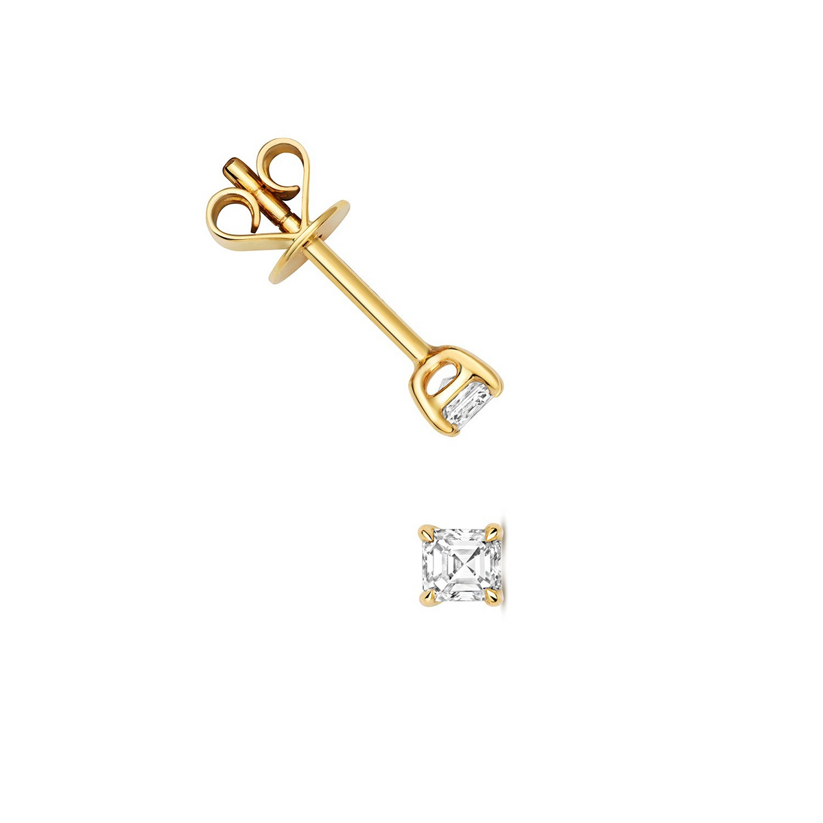 Natural Diamond Asscher Stud Earrings 18ct Yellow Gold Hallmarked British Made
